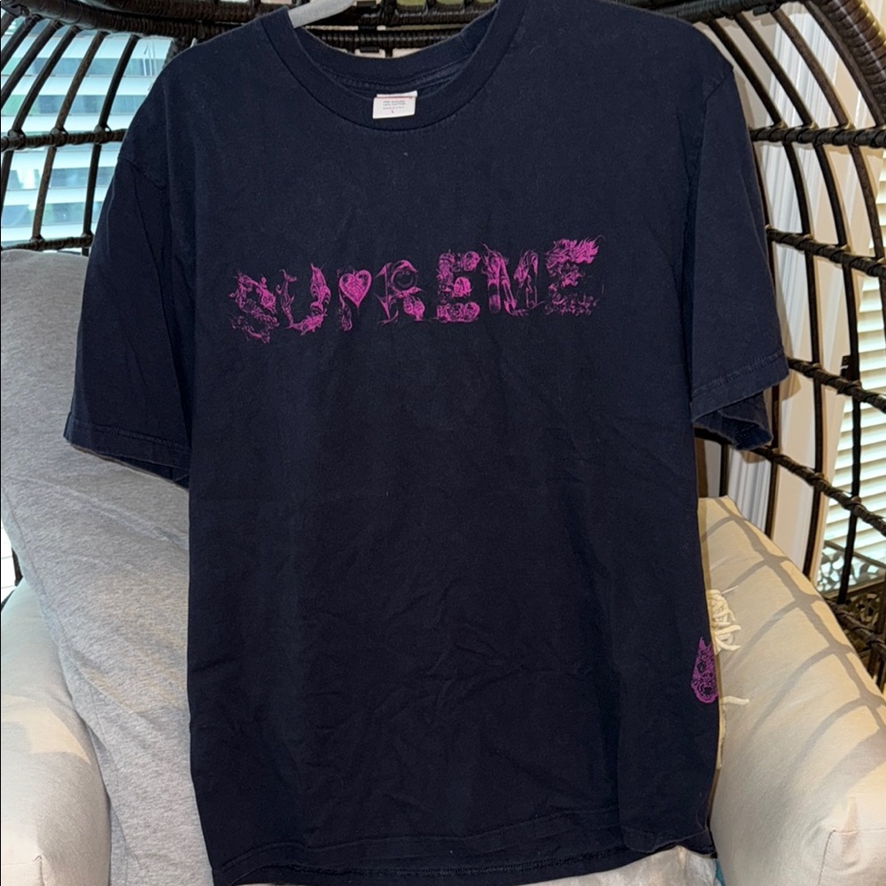 Supreme Navy Tee with Purple Graphic